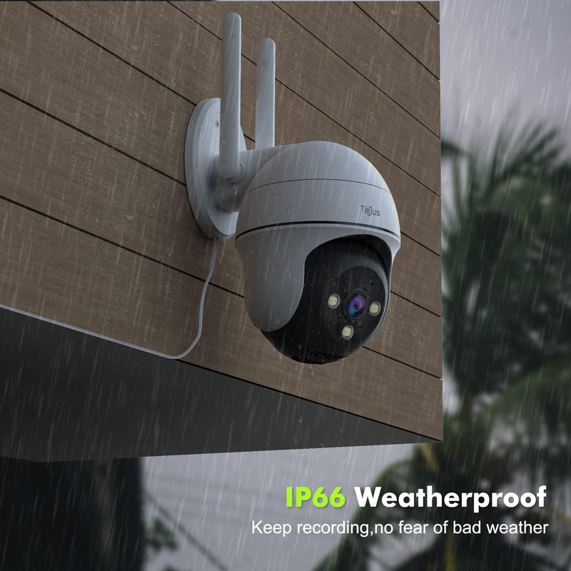  [AUSTRALIA] - 2K Security Camera Outdoor, TieJus by ZUMIMALL Outdoor Security Cameras with 360° PTZ, 2.4G WiFi Wired Home Video Surveillance/24/7/Color Night Vision/Spotlight/Siren/2 Way Talk/Compatible with Alexa
