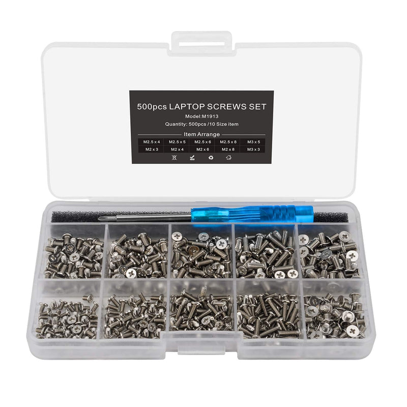  [AUSTRALIA] - Mcsher 500pcs Laptop Notebook Screws Set for IBM HP Dell Lenovo Samsung Sony Toshiba Acer Gateway Screw Assortment Kit with Screwdriver - Silver