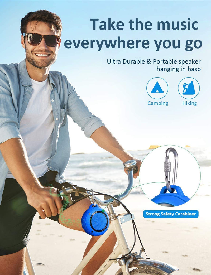 Outdoor Waterproof Bluetooth Speaker,Kunodi Wireless Portable Mini Shower Travel Speaker with Subwoofer, Enhanced Bass, Built in Mic for Sports, Pool, Beach, Hiking, Camping (Blue) Blue - LeoForward Australia
