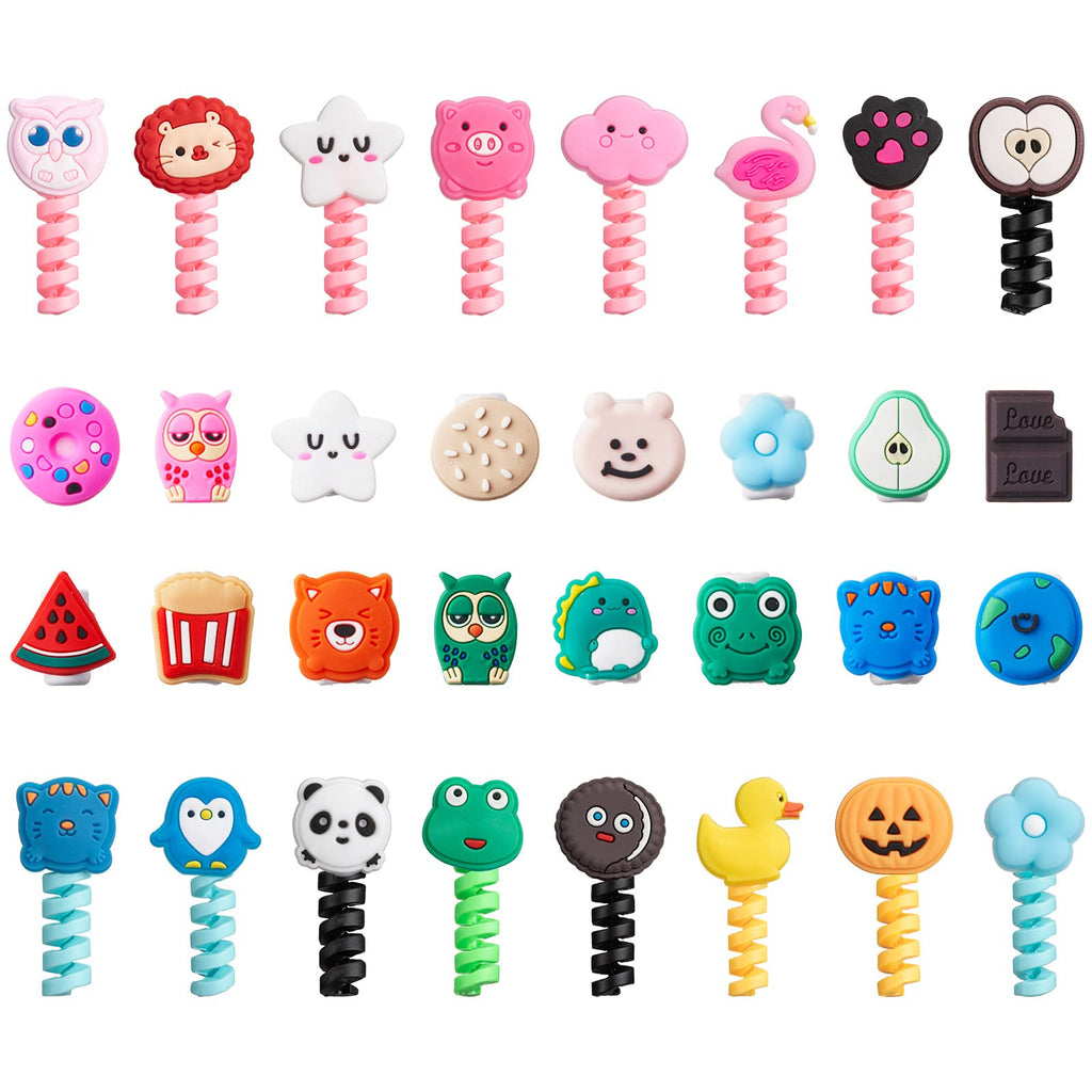  [AUSTRALIA] - 32 Pieces Colorful Cartoon Charger Cable Protectors USB Charger Cable Saver Silicone Animal Cable Buddies Flexible Cable Wire Protectors for Most Cellphone Data Lines (Nice Style,2 x 3 cm, 1.8 x 2 cm) Nice Style 2 x 3 cm, 1.8 x 2 cm