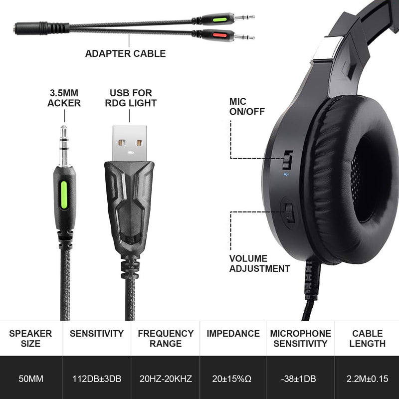  [AUSTRALIA] - Gaming Headset Xbox One Headset with Stereo Surround Sound,PS4 Gaming Headset with Mic & LED Light Noise Cancelling Over Ear Headphones Compatible with PC, PS4,PS5, Xbox One,Mac RGB