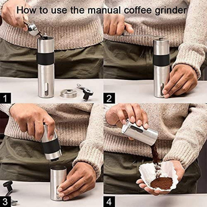  [AUSTRALIA] - Manual Coffee Grinder, Portable Hand Coffee Grinder with Adjustable Setting, Conical Burr Mill Stainless Steel Coffee Grinder for Drip Coffee, French Press, Press Used in Home and Travel (304 stainless steel) 304 stainless steel