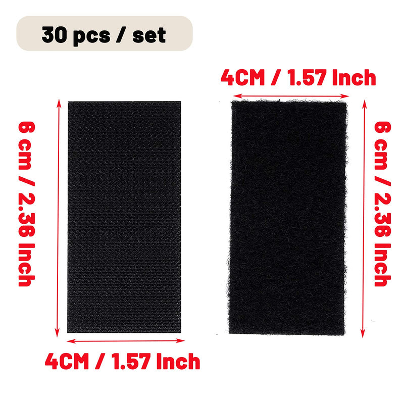  [AUSTRALIA] - BONIBBLY Rectangle Double-sided Adhesive Tape 30Pcs Heavy Duty Strips with Hook Loop Apply to Home Wall School Carpet Office Supplies Car Phone Tools (1.57 Inches X 2.36 Inches）, BlACK, 0258 1.6 X 2.4 Inch Rectangle
