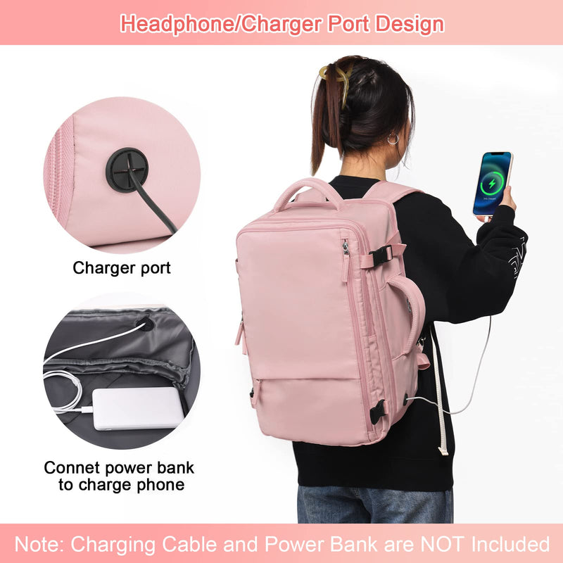  [AUSTRALIA] - Sinaliy Large Travel Backpack for Women, 40L Carry On Backpack, 17 Inch Laptop Backpack, Waterproof Backpack, College Bookbag, Laptop Backpack, Backpack for Women, as Person Item Flight Approved Pink