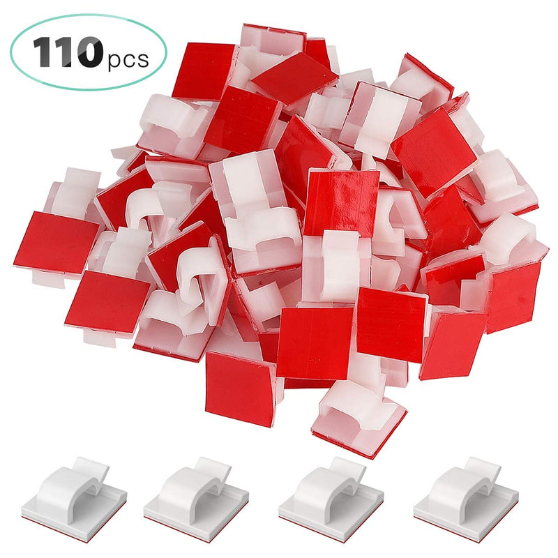  [AUSTRALIA] - 110Pcs Cable Clips with Adhesive Tapes, Wire Holder Organizer Cord Management for Car, Office and Home by AGPTEK - White