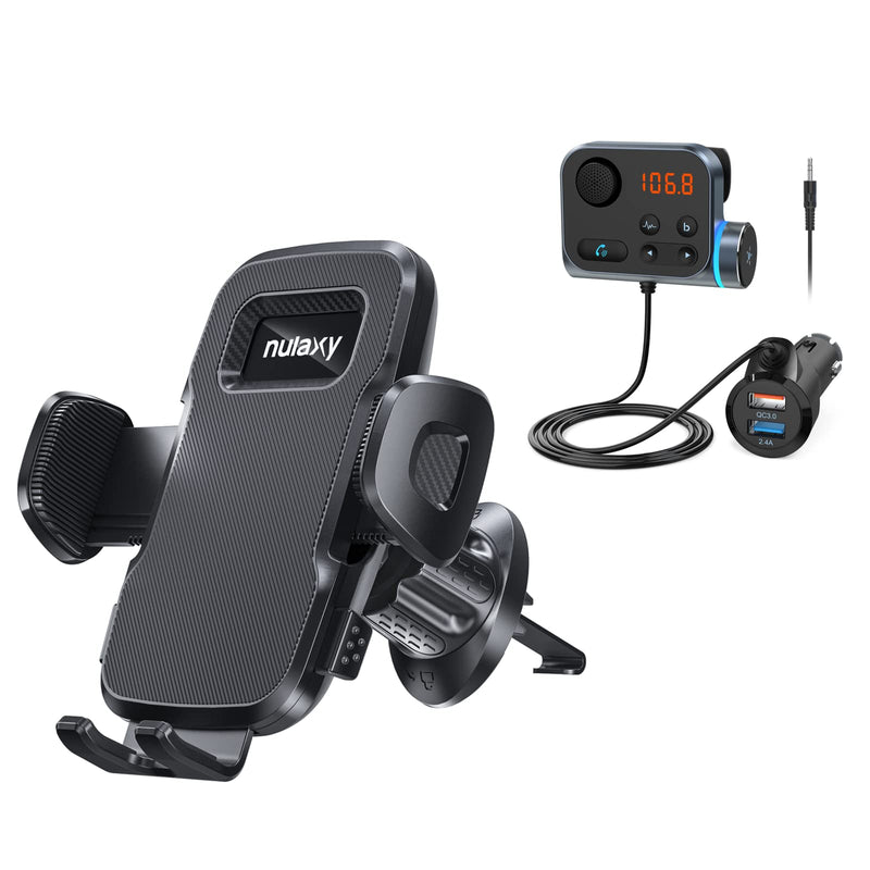  [AUSTRALIA] - Nulaxy KM21 Bluetooth FM Transmitter for Car, Car Bluetooth Adapter W Air Vent Clip, Car Radio Bluetooth Hand-Free Call & Nulaxy 2022 Upgraded Vent Friendly Car Phone Holder Mount