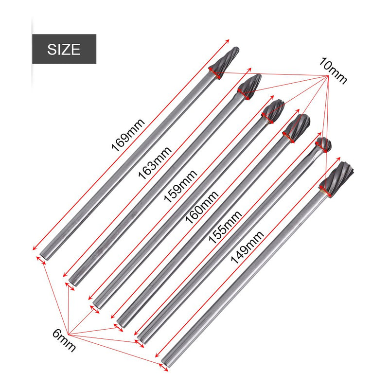 6pcs Tungsten Carbide Aluminum Rotary Files Burr Set 6mm Shank 10mm Cutting Diameter for Grinder Drill - LeoForward Australia