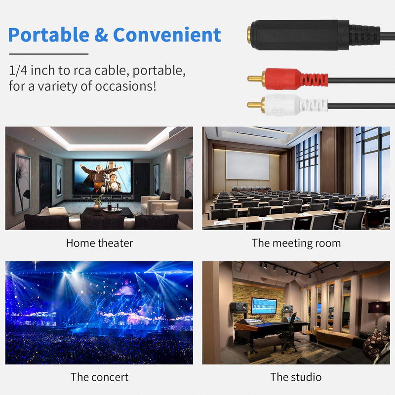  [AUSTRALIA] - Poyiccot RCA to 1/4 Adapter Cable, 6.35mm 1/4 inch TRS Stereo Jack Female to 2 RCA Male Plug Y Splitter Adapter Cable 25cm/10inch (635F-2RCAM)