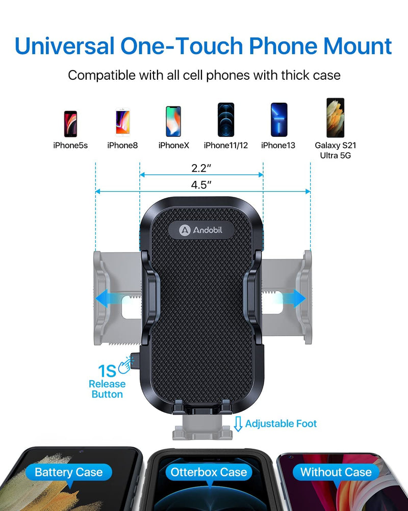  [AUSTRALIA] - andobil Solid Car Cup Phone Holder, [No Shake & Not Fall Off] [Thick Case Friendly] Super Stable 360 Rotatable Cup Phone Holder for Car Truck Fit for All iPhone 13 12 11 Pro Max & All Cell Phones Black