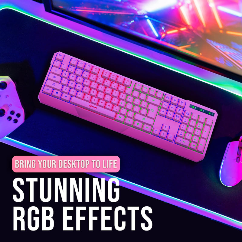  [AUSTRALIA] - KLIM Chroma Wireless Gaming Keyboard RGB New 2023 Version - Long-Lasting Rechargeable Battery - Quick and Quiet Typing - Water Resistant Backlit Wireless Keyboard for PC PS5 PS4 Xbox One Mac - Pink