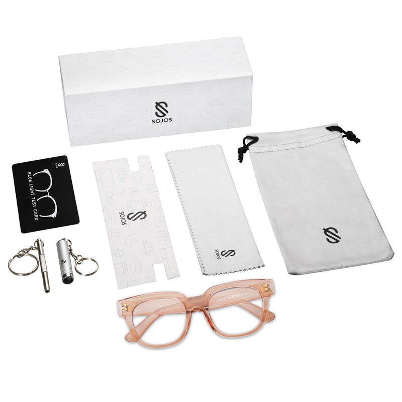 SOJOS Oversized Square Anti Blue Light Blocking Glasses for Women Thick Computer Eyeglasses Double Metal Studs SJ5053 C03 Crystal Pink Frame Anti-Blue Light Lens - LeoForward Australia