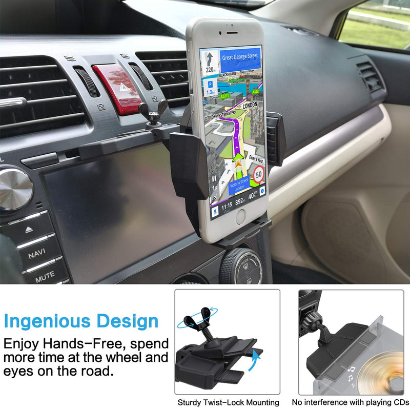  [AUSTRALIA] - Sturdy CD Slot Phone Mount with One Hand Operation Design, APPS2Car Hands-Free Car Phone Holder Universally Compatible with All iPhone & Android Cell Phones, for Smartphone Mobile