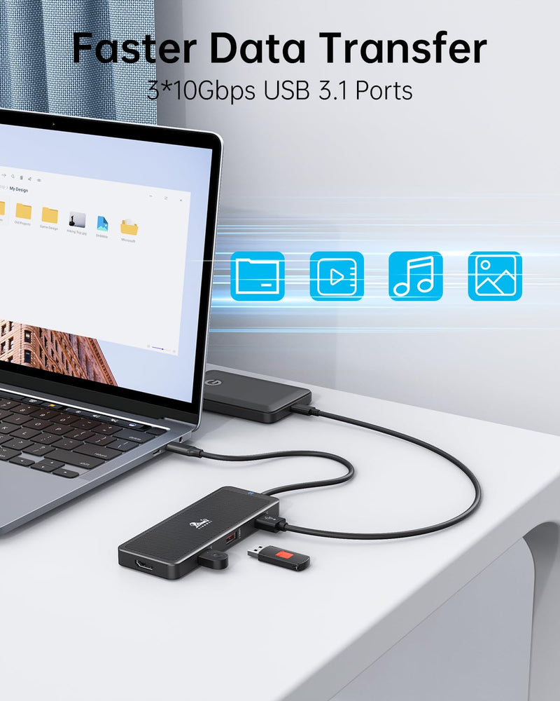  [AUSTRALIA] - USB C Docking Station Dual Monitor HDMI Adapter, Dual 4K Display USB C Hub 10G Transfer, Dual HDMI, 3USB A 3.1, 100W PD Charging for Dell XPS 13/15, Lenovo Yoga, etc 6-in-1 USB 3.1