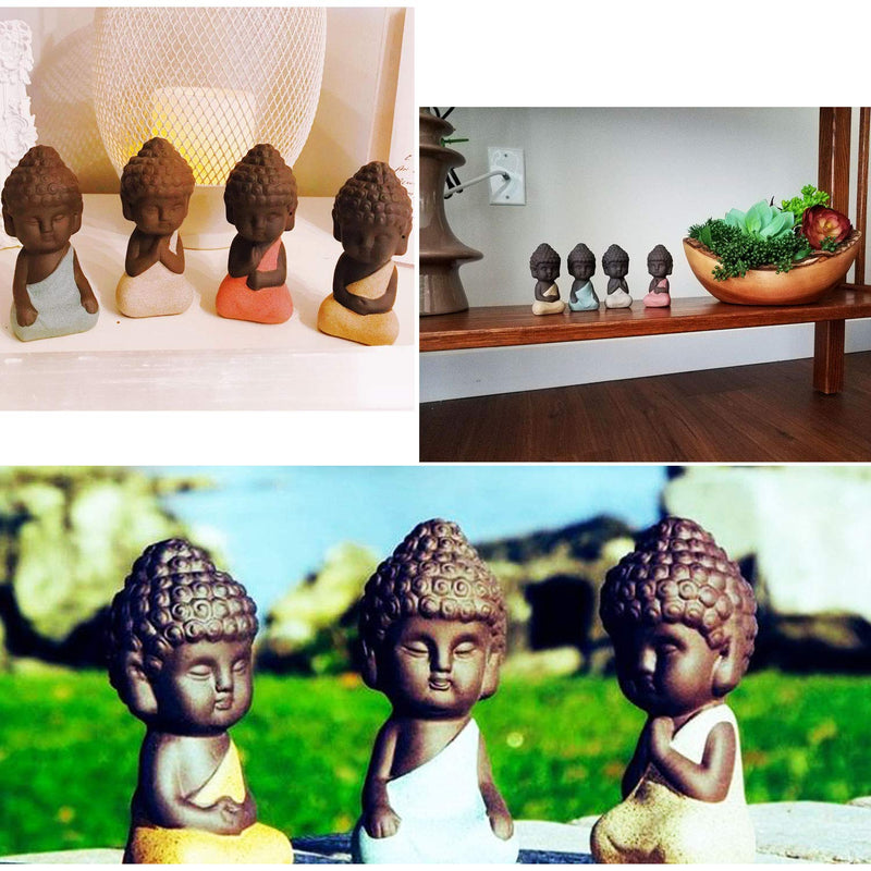  [AUSTRALIA] - HONBAY 4PCS Cute Small Ceramic Buddha Statues Monk Figurines Sculptures for Outdoor Home Decoration pottery