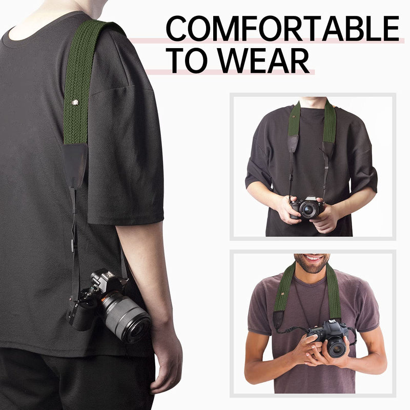  [AUSTRALIA] - LYNCA LS Adjustable Camera Shoulder Neck Strap Pure Cotton for All DSLR P Green