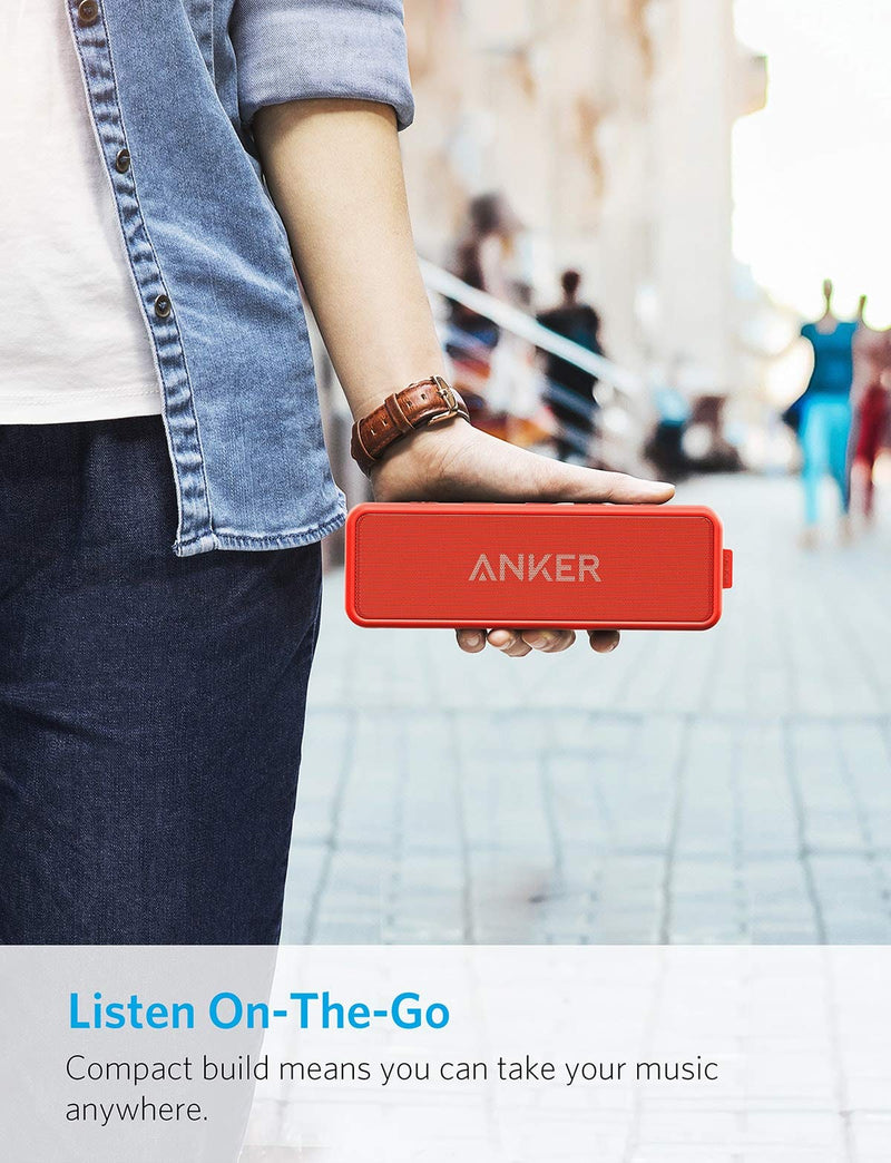 Anker SoundCore 2 Portable Bluetooth Speaker with Better Bass, 24-Hour Playtime, 66ft Bluetooth Range, IPX5 Water Resistance & Built-in Mic, Dual-Driver Wireless Speaker (Red) Red - LeoForward Australia