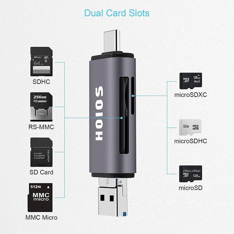  [AUSTRALIA] - SD Card Reader USB-C,3-in-1 Memory Card Reader with Tri-Connectors, USB 3.0 Card Reader Adapter for SDXC,Micro SDXC,Compatible with Windows,Mac OS ,Linux, Android,Silver Gray
