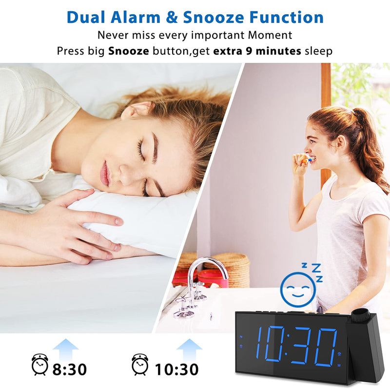  [AUSTRALIA] - Projection Digital Alarm Clock on Ceiling Wall, LED Alarm Clock for Bedrooms with USB Charger Port,180°Projector,Snooze,DST,Dimmer,Dual Loud Alarm Clock for Heavy Sleeper Adults Kids Blue