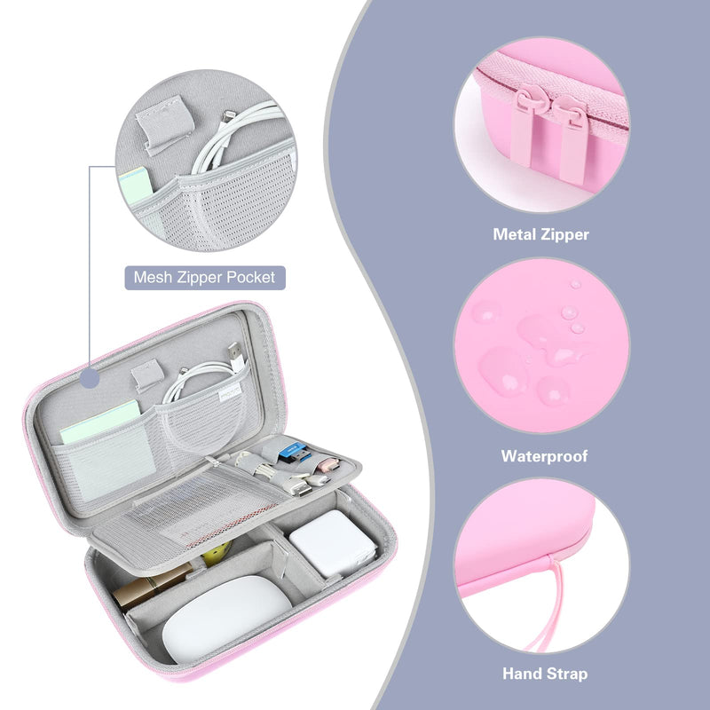  [AUSTRALIA] - MOSISO Electronic Organizer Travel Case Compatible with MacBook Power Adapter, Compatible with Magic Mouse & Pencil, SD Card, USB Flash Disk with 4 Modular Insert & 2 Cable Tie & Snap Hook, Pink