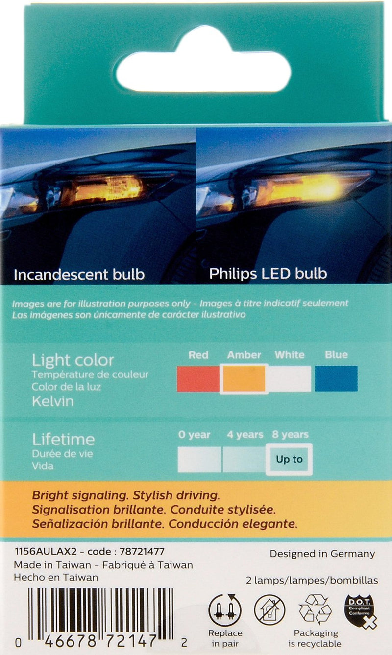 Philips 1156 Ultinon LED Bulb (Amber), 2 Pack - LeoForward Australia