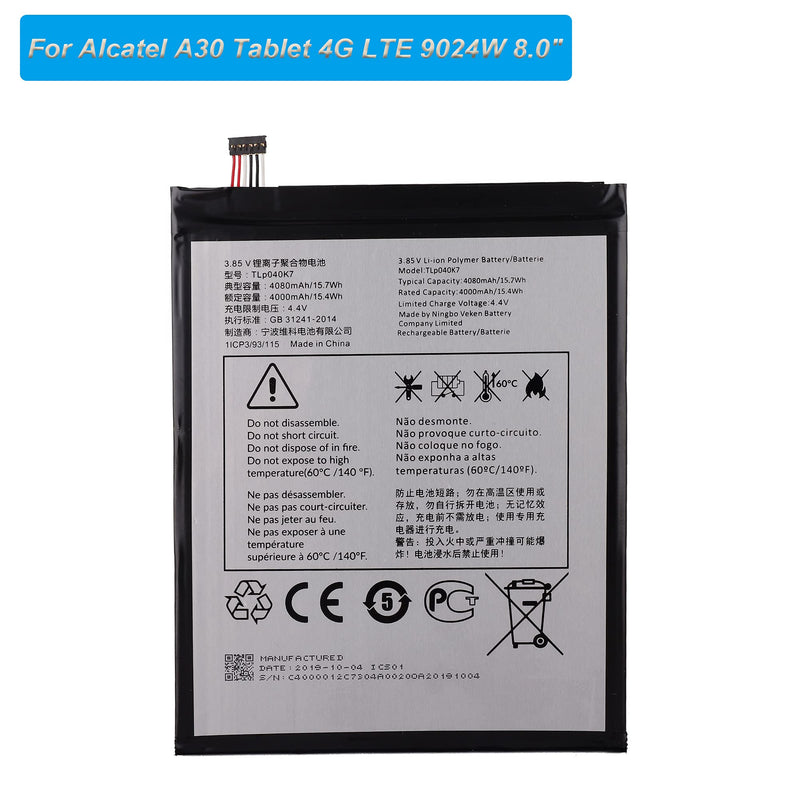  [AUSTRALIA] - Replacement Battery TLP040K7 Compatible with Alcatel A30 Tablet 4G LTE 9024W 8.0" with Tools