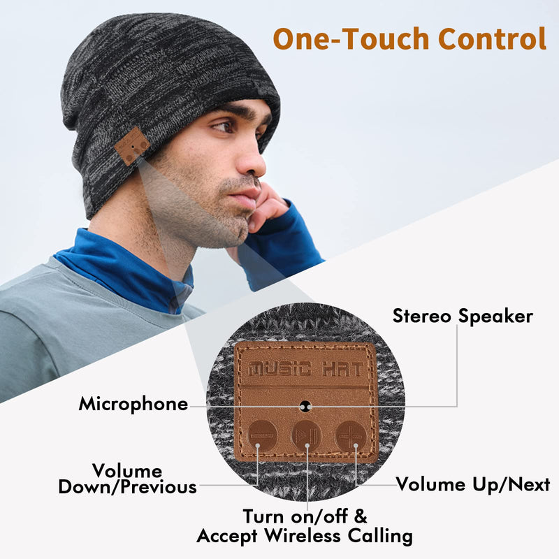  [AUSTRALIA] - Deegotech Bluetooth Beanie, Winter Knitted Hat for Man, Birthday for Men, Bluetooth 5.0 Wireless Beanie with Microphone, Music Hat for Outdoor Sports Black&grey