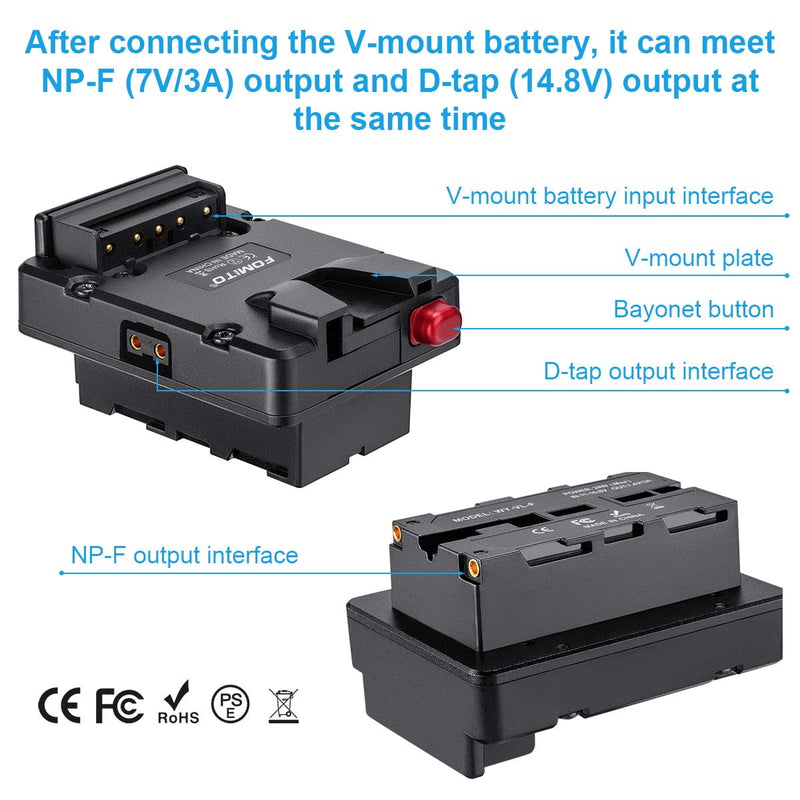  [AUSTRALIA] - Fomito NP-F Dummy Battery to V-Lock V Mount Plate for Sony F970 F750 F550 Battery to Camera Monitor Neewer F100 FEELWORLD FW568 F5 T7, LED Video Light CN160 CN216 YN300 II YN-600 W260