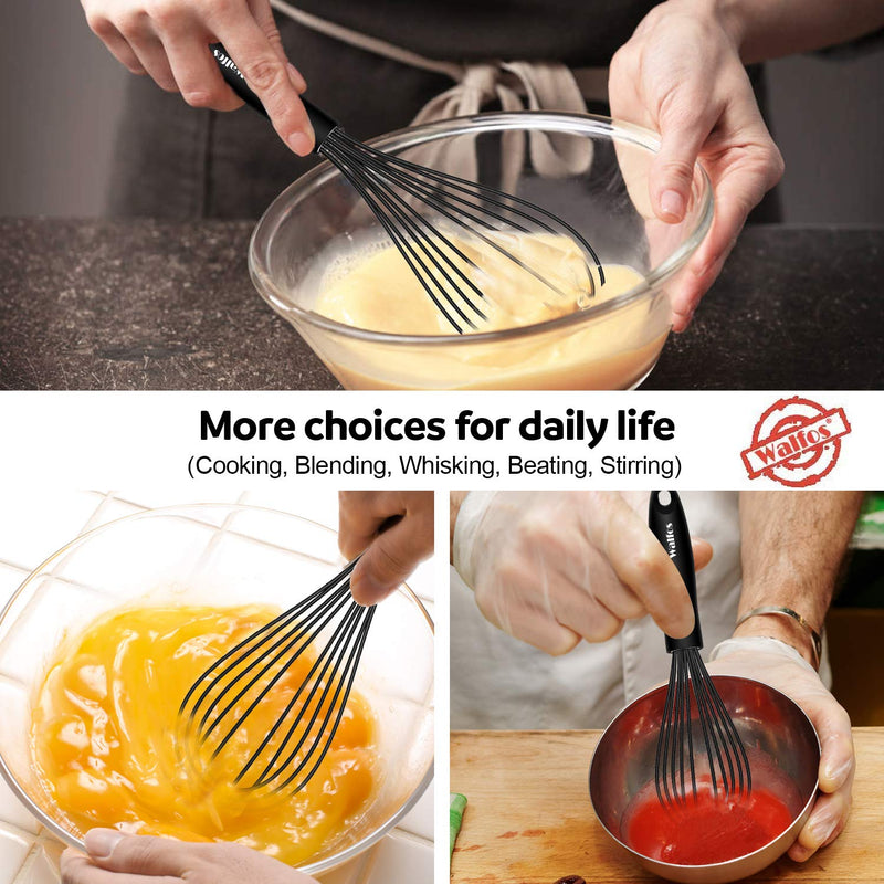  [AUSTRALIA] - Walfos Silicone Whisk, Stainless Steel Wire Whisk Set of 3 -Heat Resistant Kitchen Whisks for Non-stick Cookware, Balloon Egg Beater Perfect for Blending, Whisking, Beating, Frothing & Stirring, Black 3PCS (8.5inches、10.5inches、12inches)