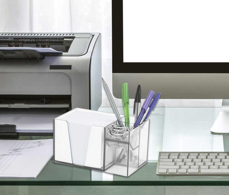 Acrimet Desktop Organizer Pencil Paper Clip Caddy Holder (Plastic) (with Paper) (Clear Crystal Color) - LeoForward Australia