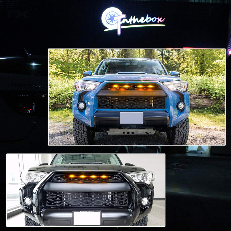  [AUSTRALIA] - GTINTHEBOX 4 Pcs Led Grille Amber Light for 2014-2019 Toyota 4Runner TRD Pro Grille SR5 TRD off-road Limited TRO Pro - Smoked Shell Smoked Shell Amber Light