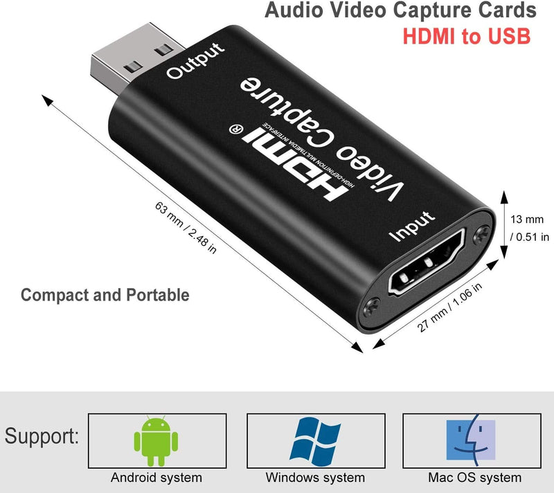  [AUSTRALIA] - 4K HDMI Audio Video Capture Card, HDMI to USB 2.0 Cam Link Live Video Game Capture Card 1080P 60FPS Record Capture Device Adapter for Streaming, Live Broadcasting, Video Conference, Teaching Black 2.0