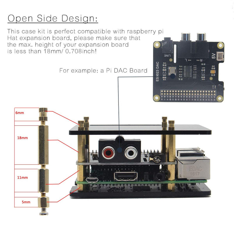  [AUSTRALIA] - Geekworm Raspberry Pi 4 Case, Raspberry Pi Universal HAT Size Case DIY Kit, Pi 4B Protective Acrylic Case for Raspberry Pi 4 Model B, Raspberry Pi 3B+, 3B, 2B, B+ and Raspberry Pi Hat Expansion Board