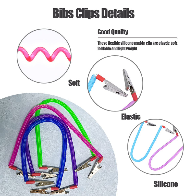  [AUSTRALIA] - Pack of 4 Multicolored Napkin Holder Bib Clips for Dentist, Necklaces with Metal Clips for Dental Clinic, Home Dining Room Clothing Protection for Adults Children Babies