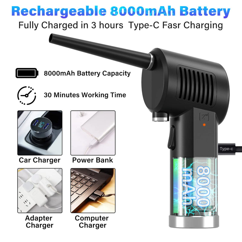  [AUSTRALIA] - Compressed Air Duster, 8000mAh Electric Air Duster, Portable Air Blower , Type-C Fast Charging, Brushless Motor, Replaces Compressed Air Cans for Computer Keyboard Electronics Cleaning