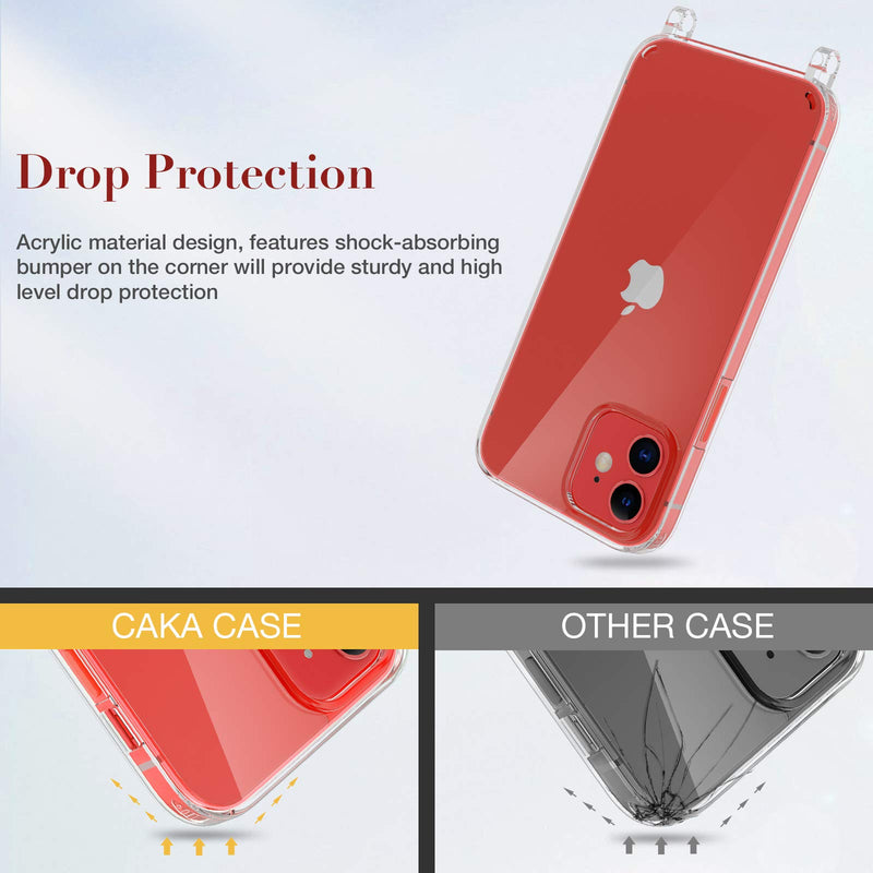  [AUSTRALIA] - Caka Clear Case for iPhone 12/12 Pro, iPhone 12 12 Pro Case with Crossbody Strap Adjustable Neck Lanyard Shockproof Protective Case for iPhone 12/12 Pro 6.1 inches -Clear