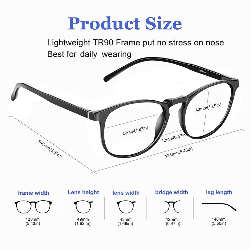  [AUSTRALIA] - FEIYOLD Blue Light Blocking Glasses Women/Men,Retro Round Anti Eyestrain Computer Gaming Glasses(Black+Blue) Black+blue