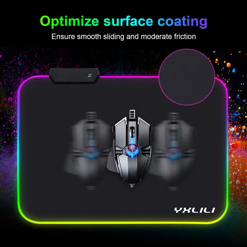 YXLILI RGB Mouse Pad, Led Gaming Mouse Pads 13.8" X 9.8" with 12 Lighting Modes, Anti-Slip Rubber Base Mousepads Water Resistant Mouse Mat for Wireless Computer Mouse for Office Home Gaming Working Medium - LeoForward Australia