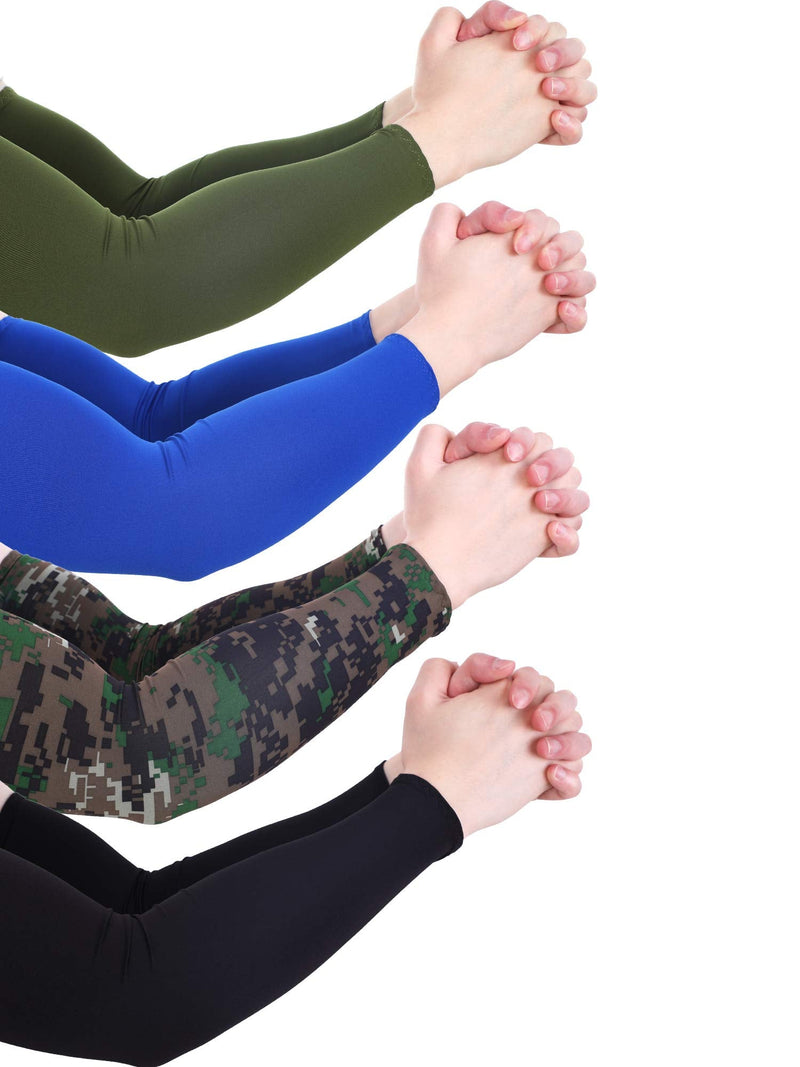  [AUSTRALIA] - 8 Pairs Unisex UV Protection Arm Cooling Sleeves Ice Silk Arm Cover (Black Blue Camouflage Dark-green, Ice Silk)