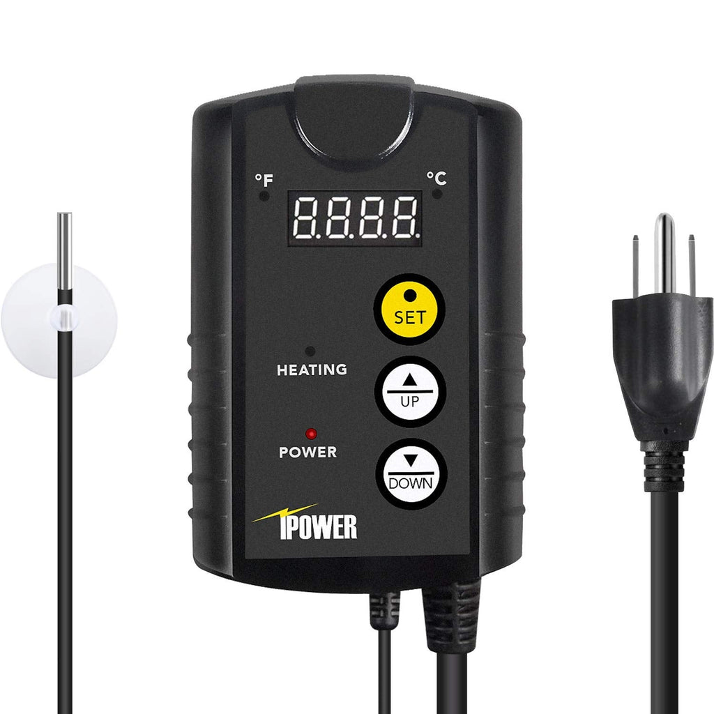  [AUSTRALIA] - iPower GLHTMTCONTROL-A Digital Heat Mat Thermostat Controller for Seed Germination, Rooting Fermentation, Reptiles and Brewing, 40 – 108 Degree Fahrenheit, 1000W, Black