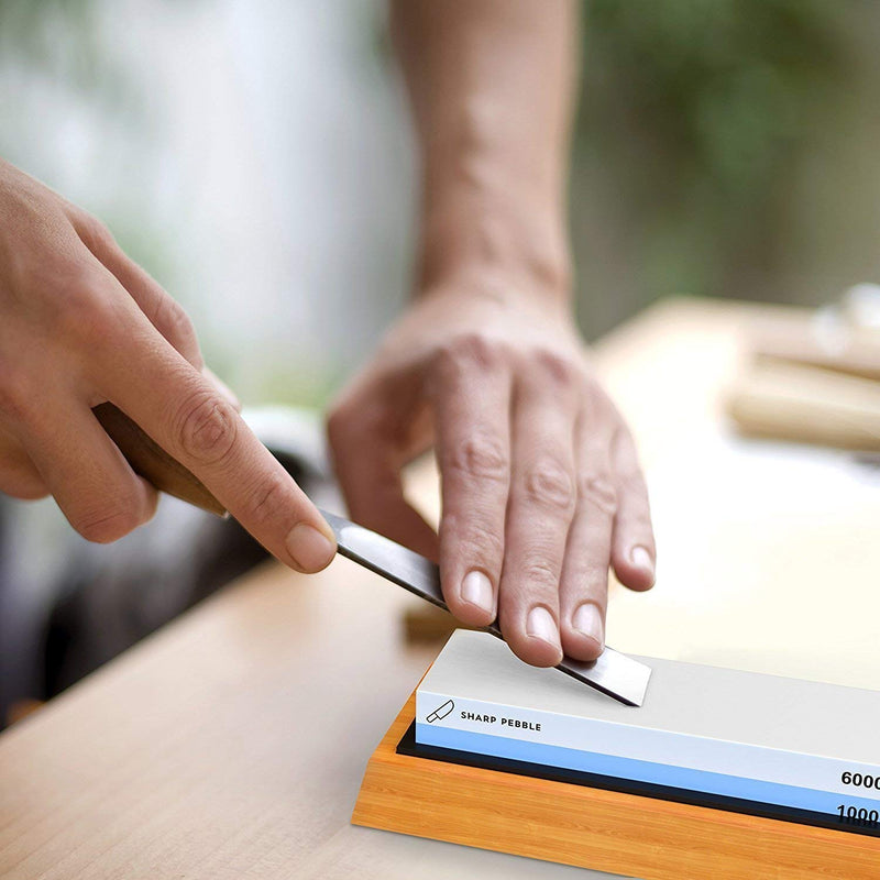  [AUSTRALIA] - Sharp Pebble Premium Whetstone Knife Sharpening Stone 2 Side Grit 1000/6000 Waterstone- Whetstone Knife Sharpener- NonSlip Bamboo Base & Angle Guide