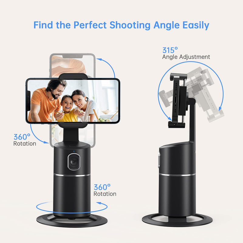  [AUSTRALIA] - Auto Face Tracking Tripod, No App Required, 360° Rotation Face Body Phone Camera Mount Smart Shooting Phone Tracking Holder for Live Vlog Streaming Video, Rechargeable Battery-Black Black