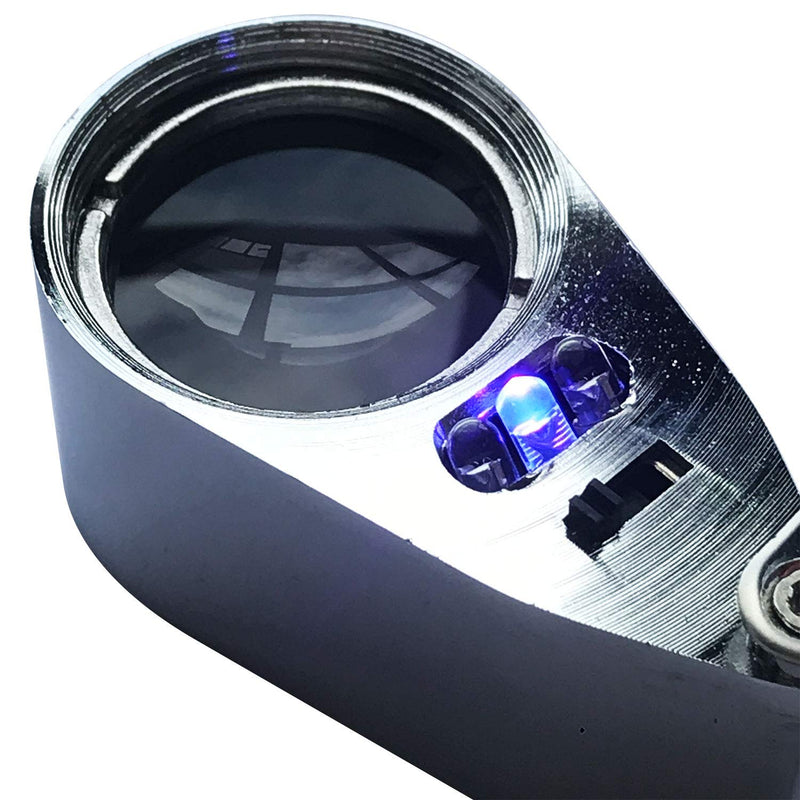  [AUSTRALIA] - 40X Full Metal Jewelry Loop Magnifier,Pocket Folding Magnifying Glass Jewelers Eye Loupe with LED and UV Light,F015