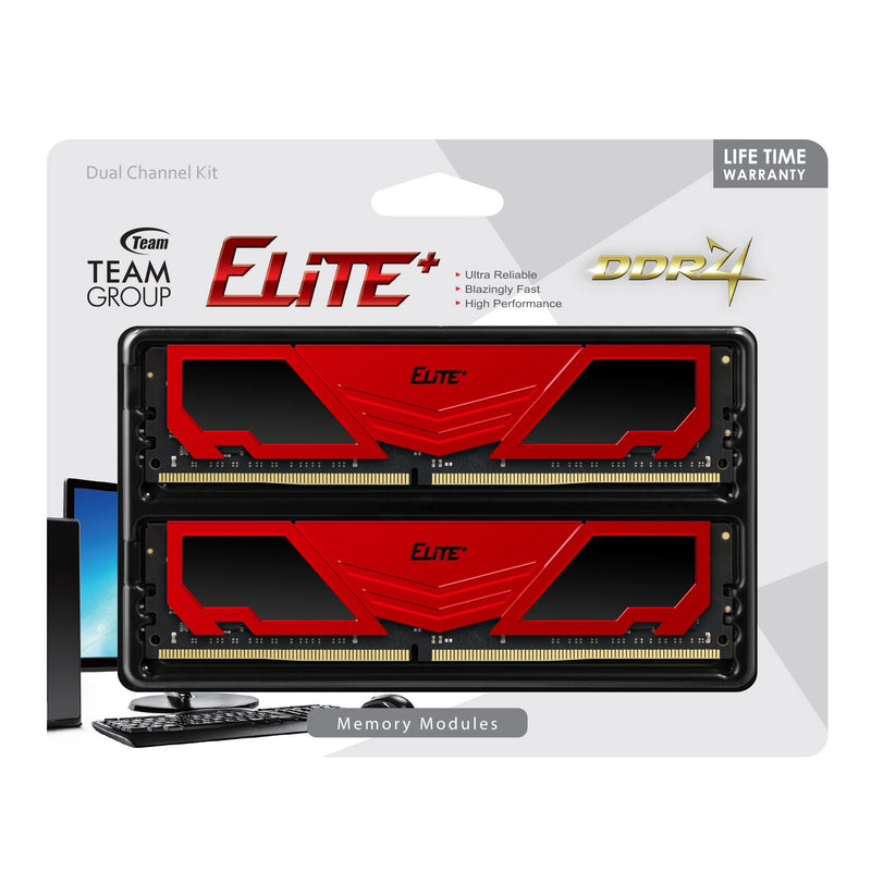  [AUSTRALIA] - TEAMGROUP Elite Plus DDR4 16GB Kit (2 x 8GB) 2666MHz PC4-21300 CL19 Unbuffered Non-ECC 1.2V U-DIMM 288 Pin PC Computer Desktop Memory Module Ram Upgrade (Red) - TPRD416G2666HC19DC01 16GB Kit (2x8GB) 2666MHz CL19-19-19-43 Red