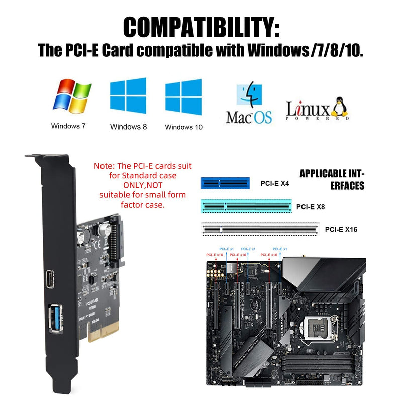  [AUSTRALIA] - BEYIMEI PCI-E Card 4X to USB 3.1 Gen 2 (10 Gbps) Type A+Type C Expansion Card Asmedia Chipset for Windows 7/8/10 Compatible Slot: PCIe x4, PCIe x8, PCIe x16 (Type A+Type C) Type A +Type C