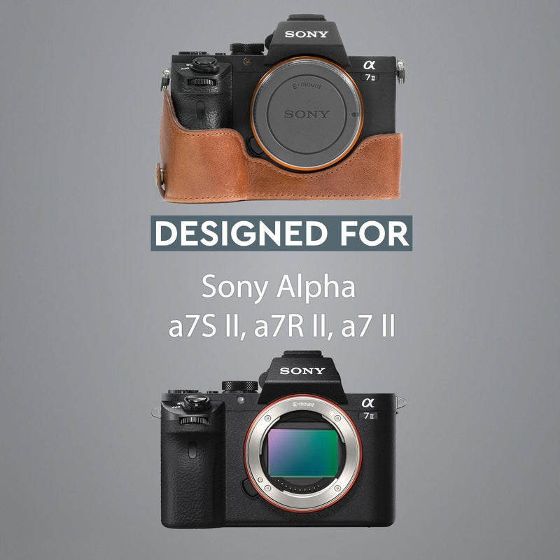  [AUSTRALIA] - MegaGear MG1130 Sony Alpha A7S II, A7R II, A7 II Genuine Leather Camera Half Case and Strap - Dark Brown