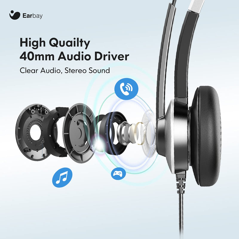  [AUSTRALIA] - USB Headset with Microphone for PC, Computer Headsets with Mute, 3.5mm Wired On Ear Headphones with Mic Noise Cancelling for Laptop/Cell Phones/Tablet, Office Headset Zoom Skype Ms Teams Call Center Silver