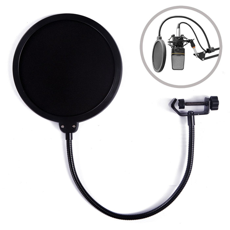  [AUSTRALIA] - HDE Microphone Pop Filter for Blue Yeti - Dual Layer Studio Mic Wind Screen with Stand Clip and 360 Degree Gooseneck Arm - Black