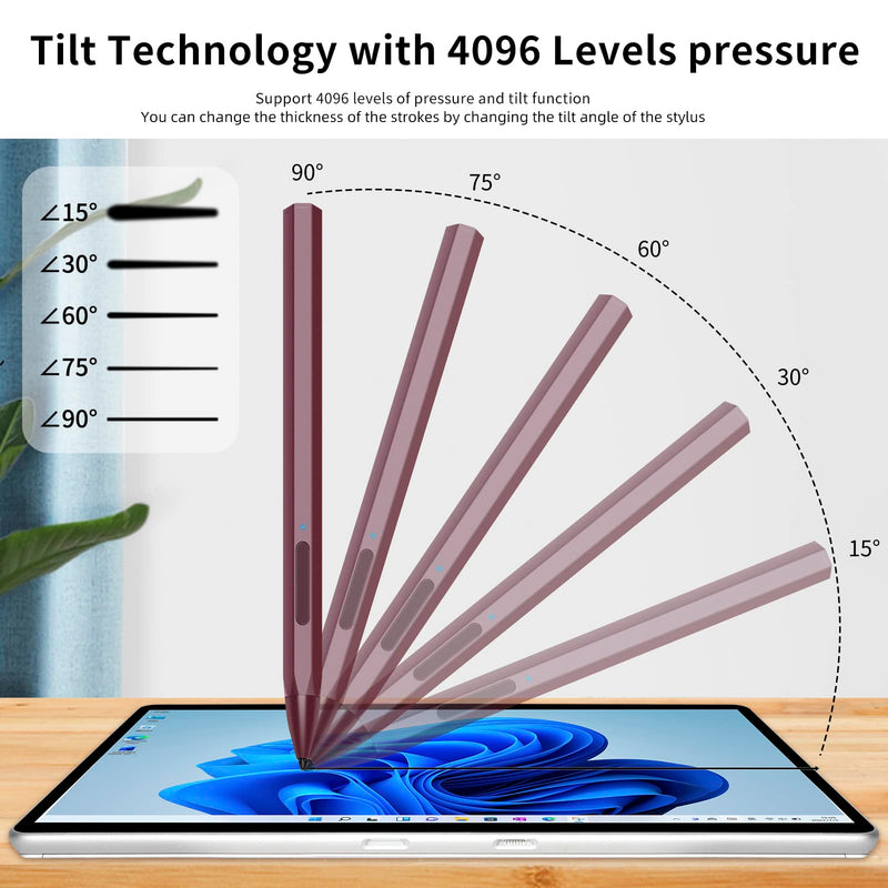 [AUSTRALIA] - Surface Pen Official Stylus for Microsoft Surface Pro8/X/7/6/5/4/3 Surface Go 3/2/1 Surface 3/Laptop/Studio/Book 4/3/2/1 with 4096 Tilt Pressure, Palm Rejection, Magnetic Attachment, Rechargeable, Red Hexagonal Design/4096/Magnetic Pen