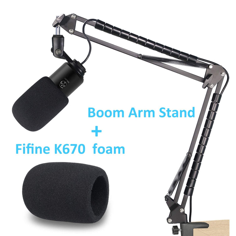  [AUSTRALIA] - Mic Stand For Fifine K670 670B, Boom Arm with Windscreen and Cable Sleeve Compatible with Fifine USB Podcast Microphone, Professional Adjustable Suspension Boom Scissor Mic Stand by YOUSHARES