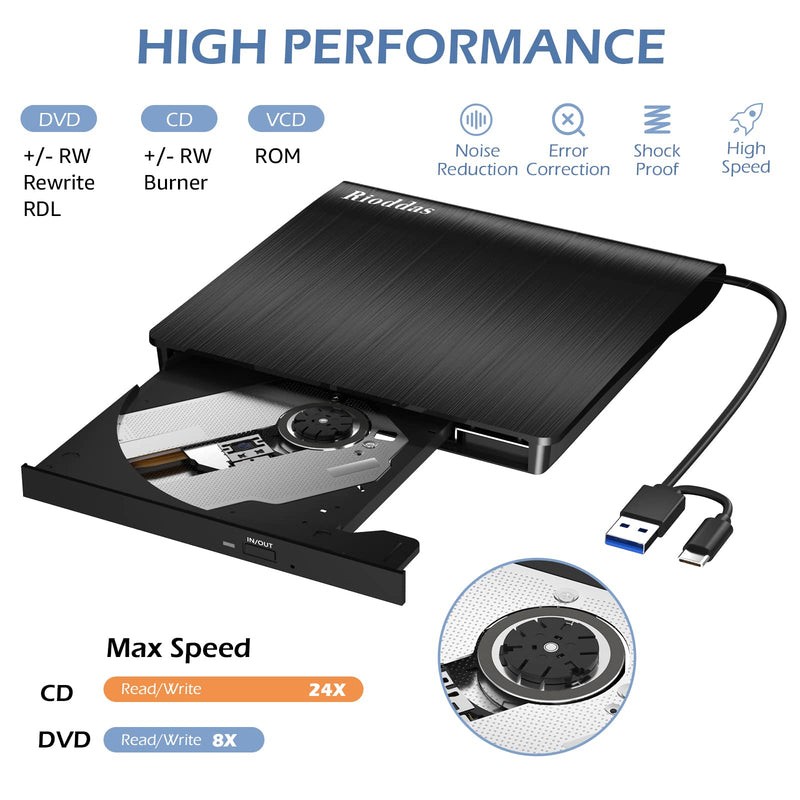  [AUSTRALIA] - Disk Duplicator External DVD Drive USB 3.0 Type C Portable CD DVD +/-RW Optical Drive Player DVD/CD ROM Burner Reader Writer Compatible with Laptop Desktop PC Windows Linux OS Apple Mac MacBook USB-A & USB-C